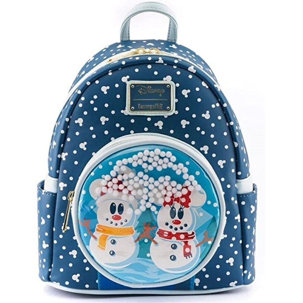Loungefly Disney Snowman Mickey Minnie Mouse Snowglobe Mini Backpack